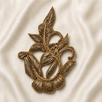 Floral Vine Sequin & Beaded Embroidered Appliqué Patch for Bridal & Designer Wear