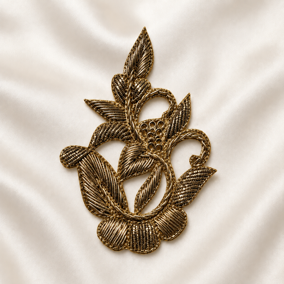 Floral Vine Metallic Handwork Appliqué Patch with Sequin Detailing