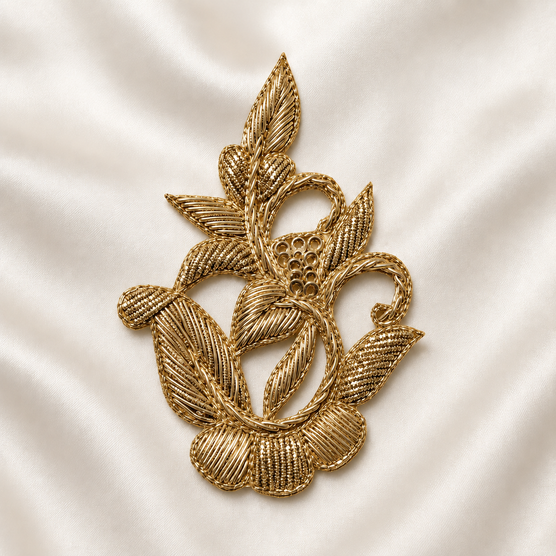 Floral Vine Metallic Handwork Appliqué Patch with Sequin Detailing