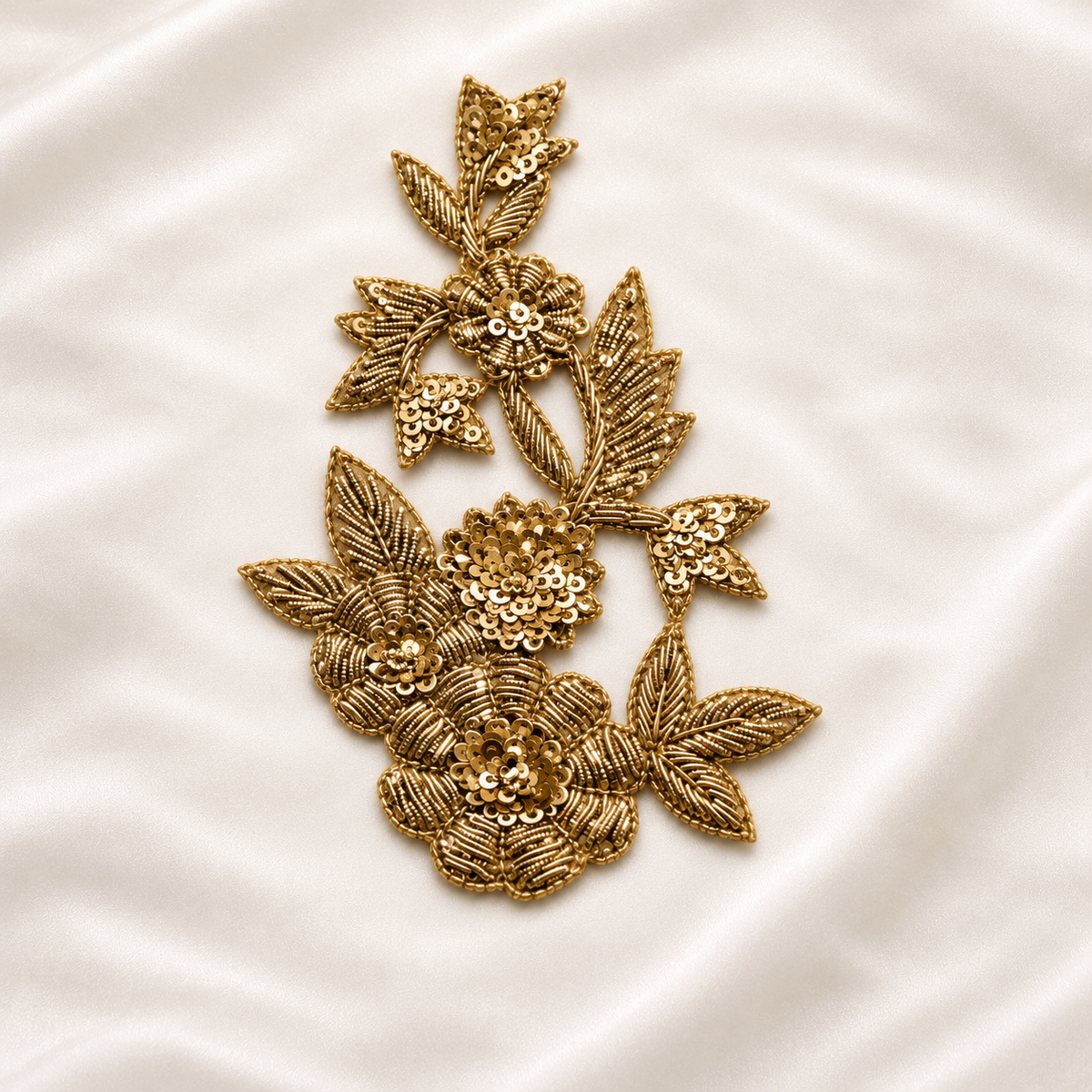 Luxury Handcrafted Zari Floral Applique Patch