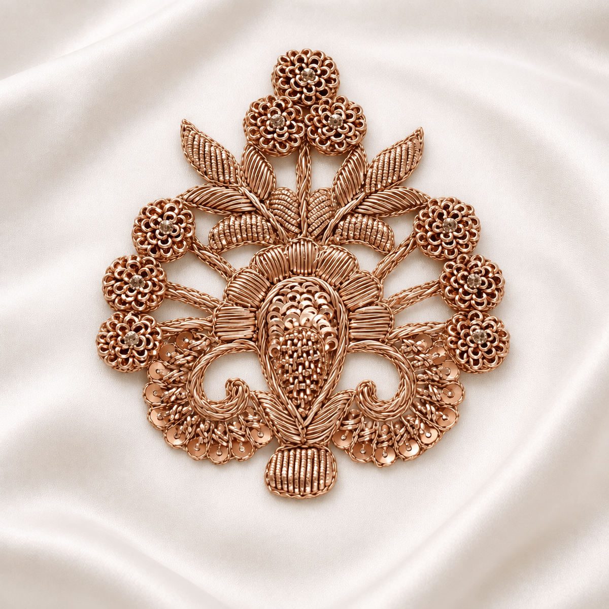 Floral Bouquet Metallic Handwork Appliqué Patch for Bridal & Designer Wear