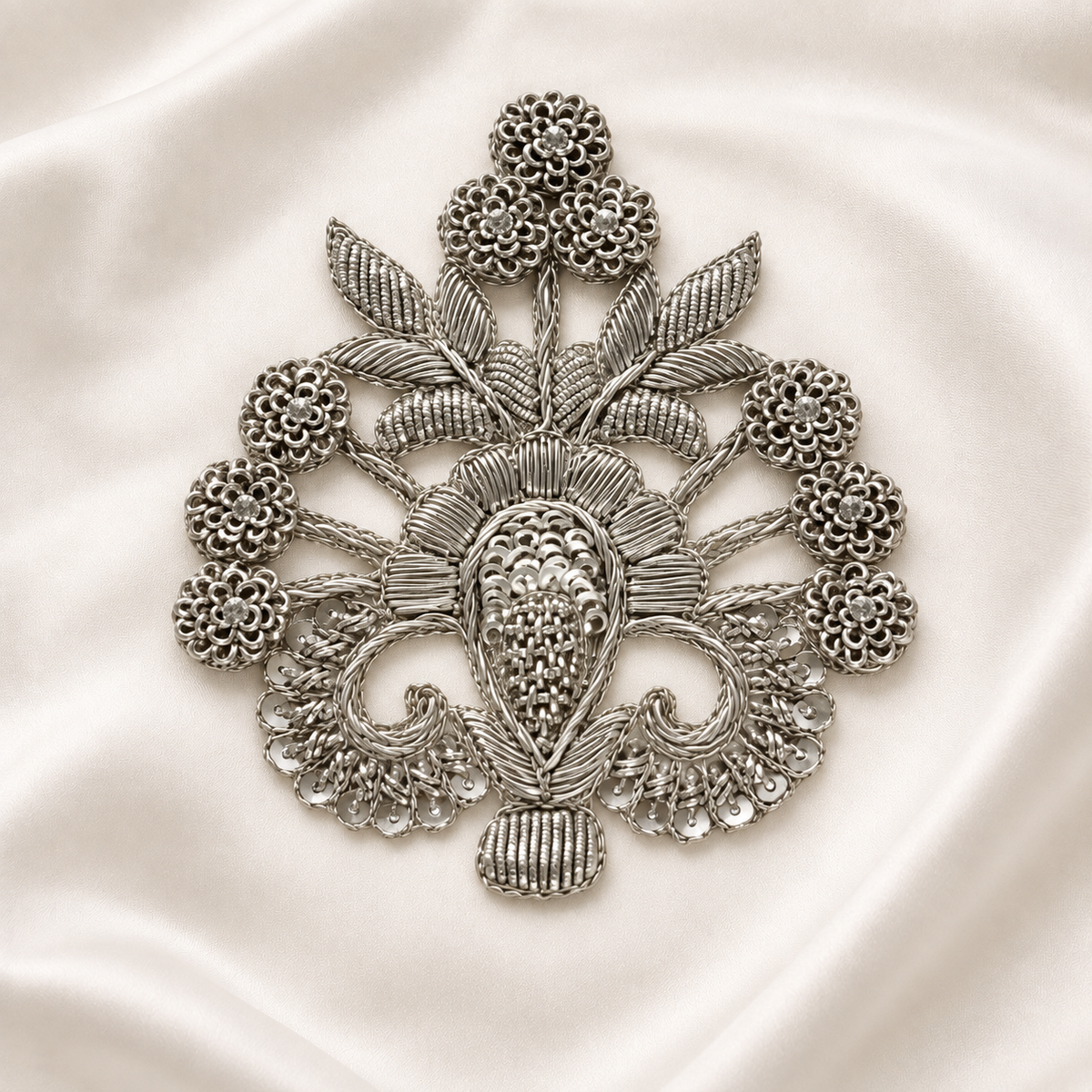 Floral Bouquet Metallic Handwork Appliqué Patch for Bridal & Designer Wear