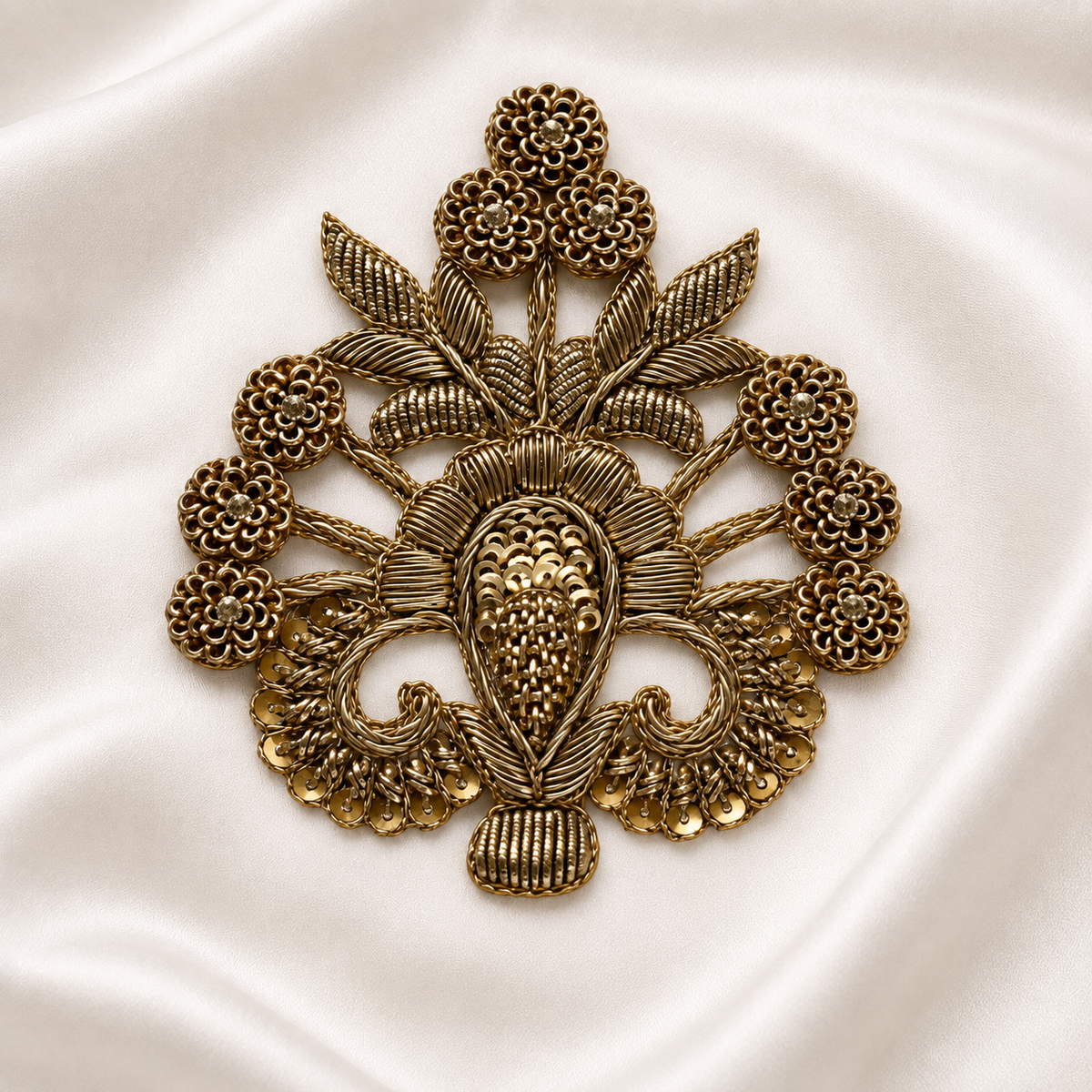 Floral Bouquet Metallic Handwork Appliqué Patch for Bridal & Designer Wear