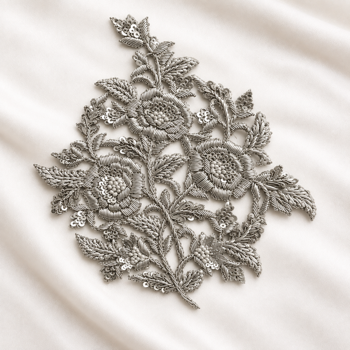 Floral Vine Sequin & Beaded Handwork Appliqué Patch (6/12 Pieces)