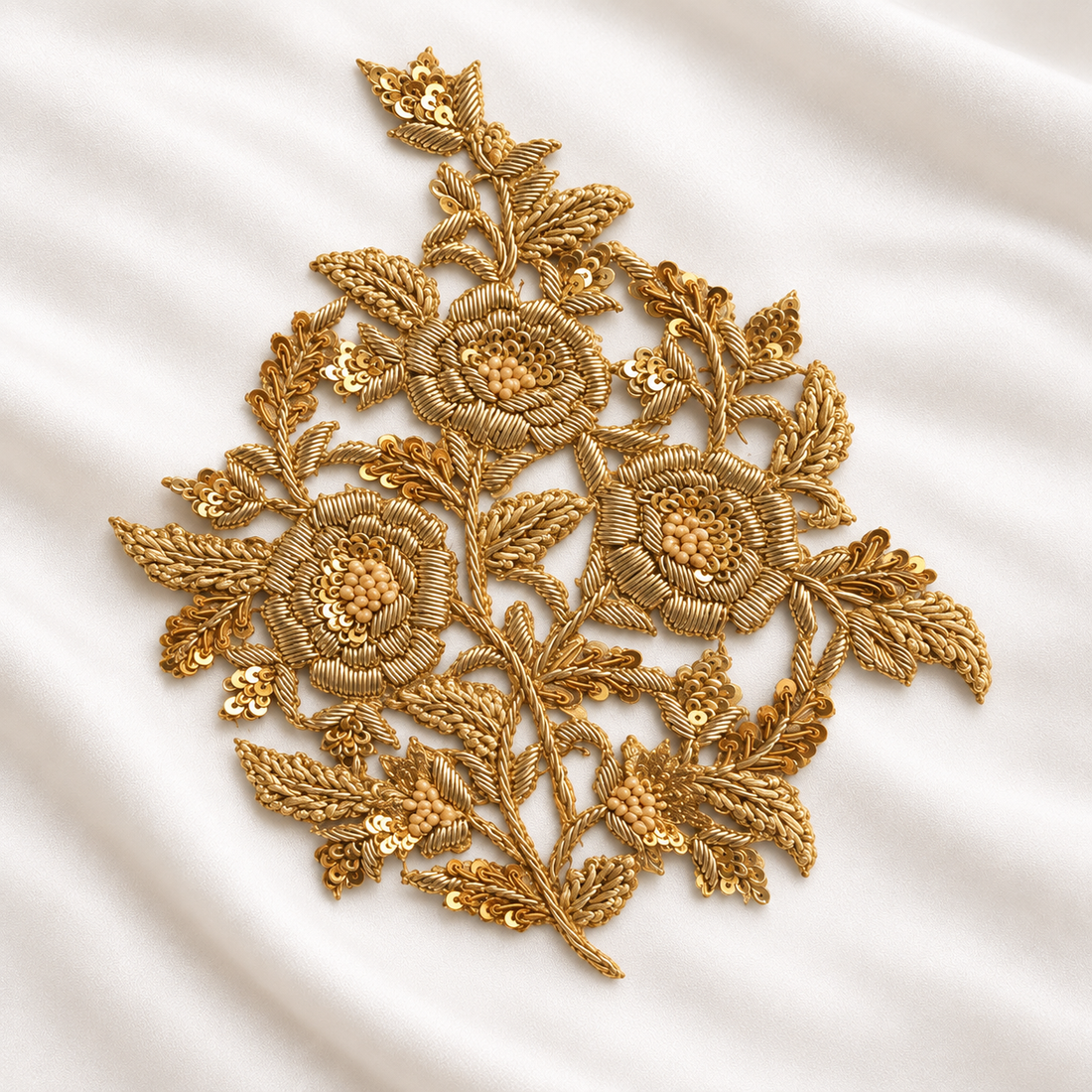 Floral Vine Sequin & Beaded Handwork Appliqué Patch (6/12 Pieces)