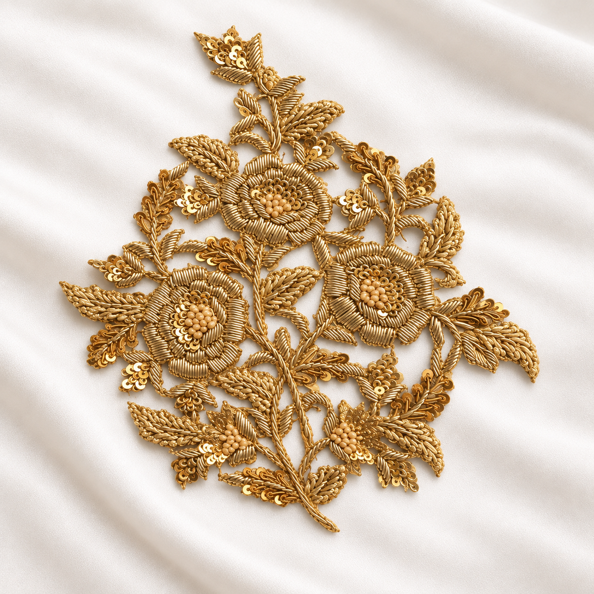 Floral Vine Sequin & Beaded Handwork Appliqué Patch (6/12 Pieces)