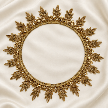 Leaf Motif Sequin and Pearl Bead Embroidered Neckline Patch