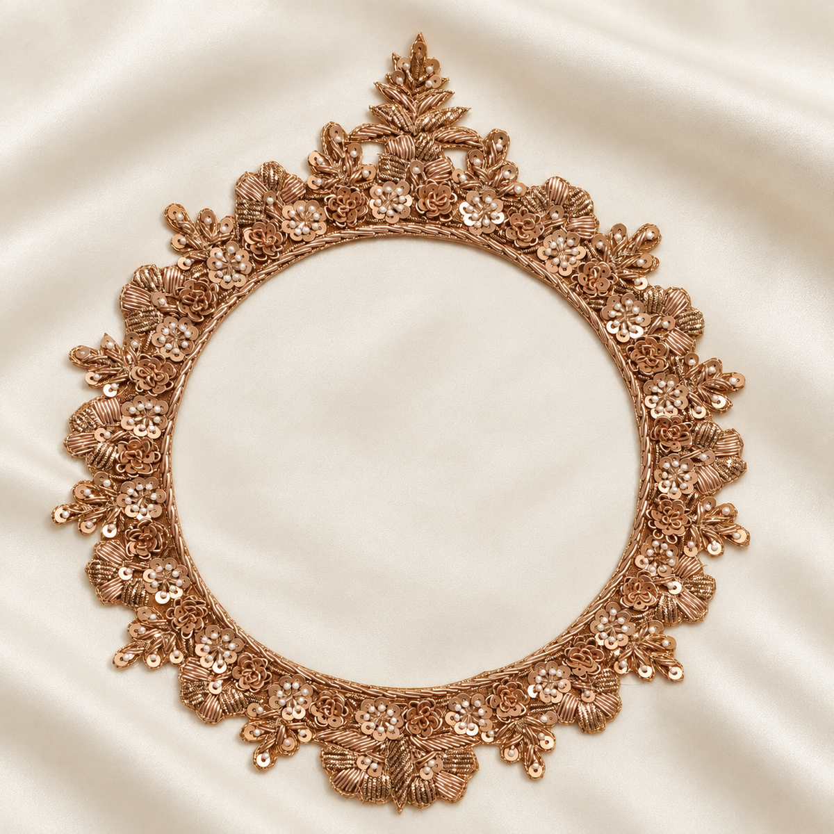 Layered Floral Sequin and Pearl Bead Embroidered Neckline Patch
