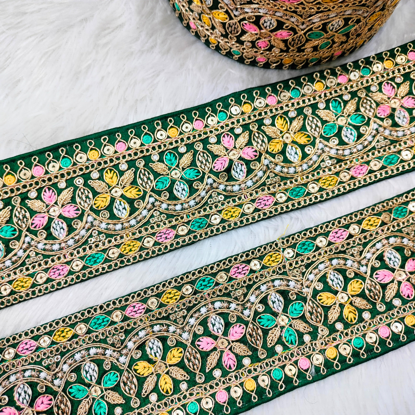 Dark Green Multicolor Embroidery Laces & Trim