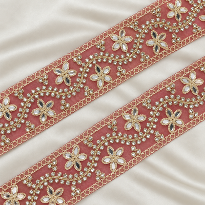 Floral Mirror and Rhinestone Vine Embroidered Lace