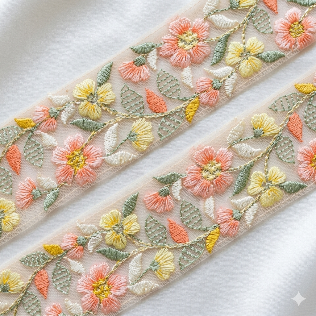 Delicate Floral Threadwork Lace Border for Festive & Designer Wear