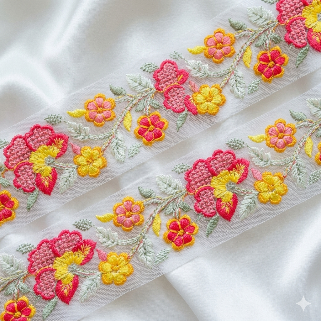 Elegant Embroidered Floral Border Lace