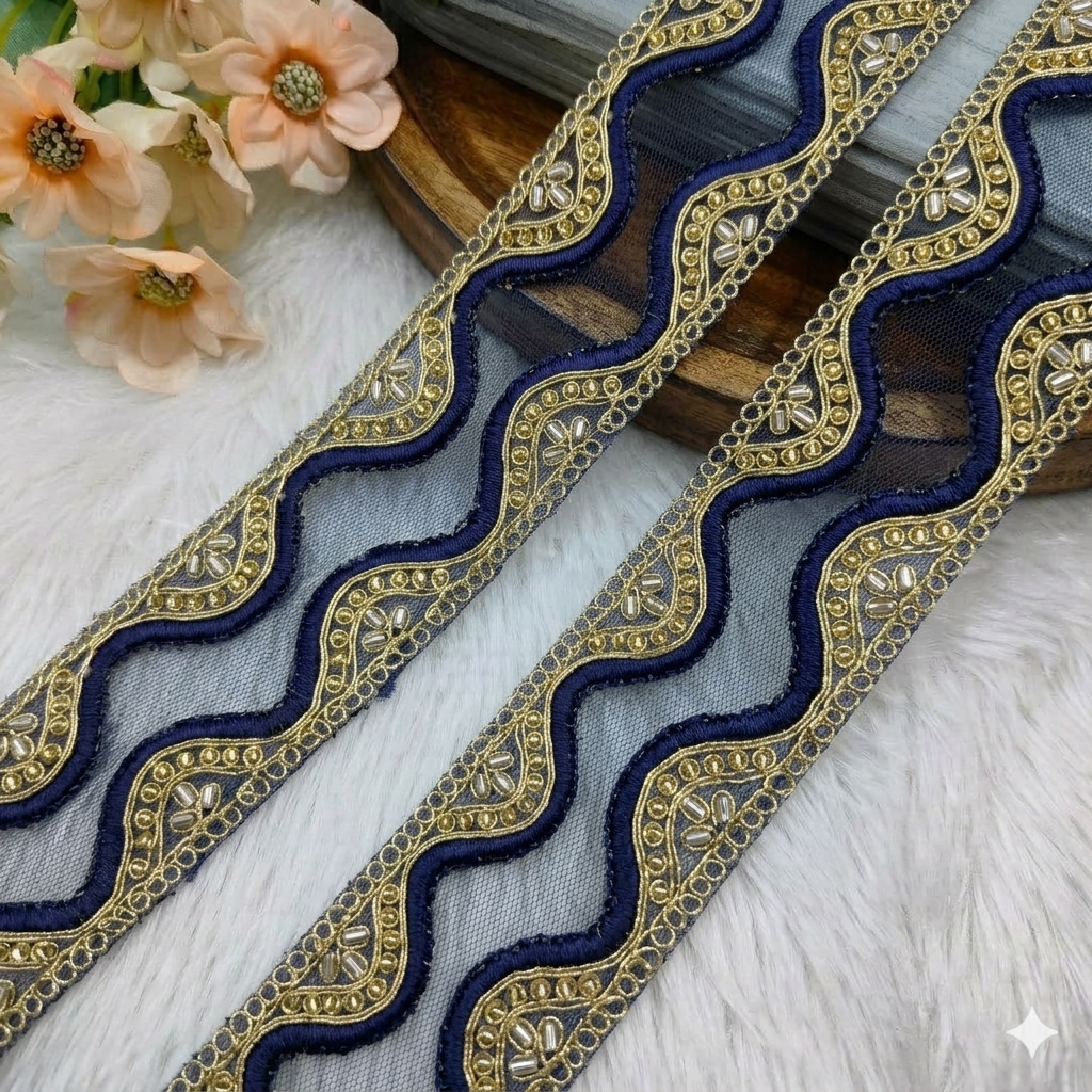 Designer Scalloped Cutdana Embroidered Trim Border