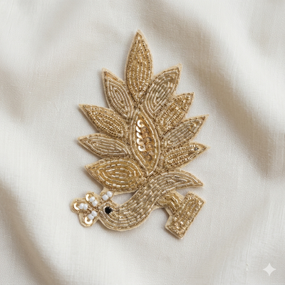 Handcrafted Beaded Peacock Motif Patch with Sequin Embroidery