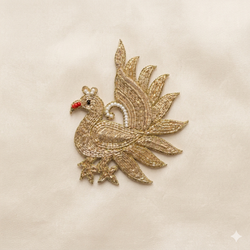 Handcrafted Beaded Peacock Motif Patch with Intricate Embroidery