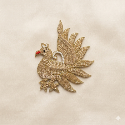 Handcrafted Beaded Peacock Motif Patch with Intricate Embroidery