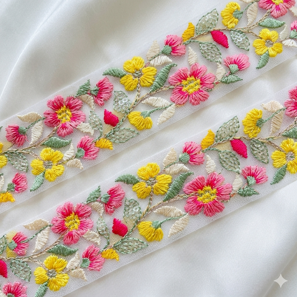 Delicate Floral Threadwork Lace Border for Festive & Designer Wear
