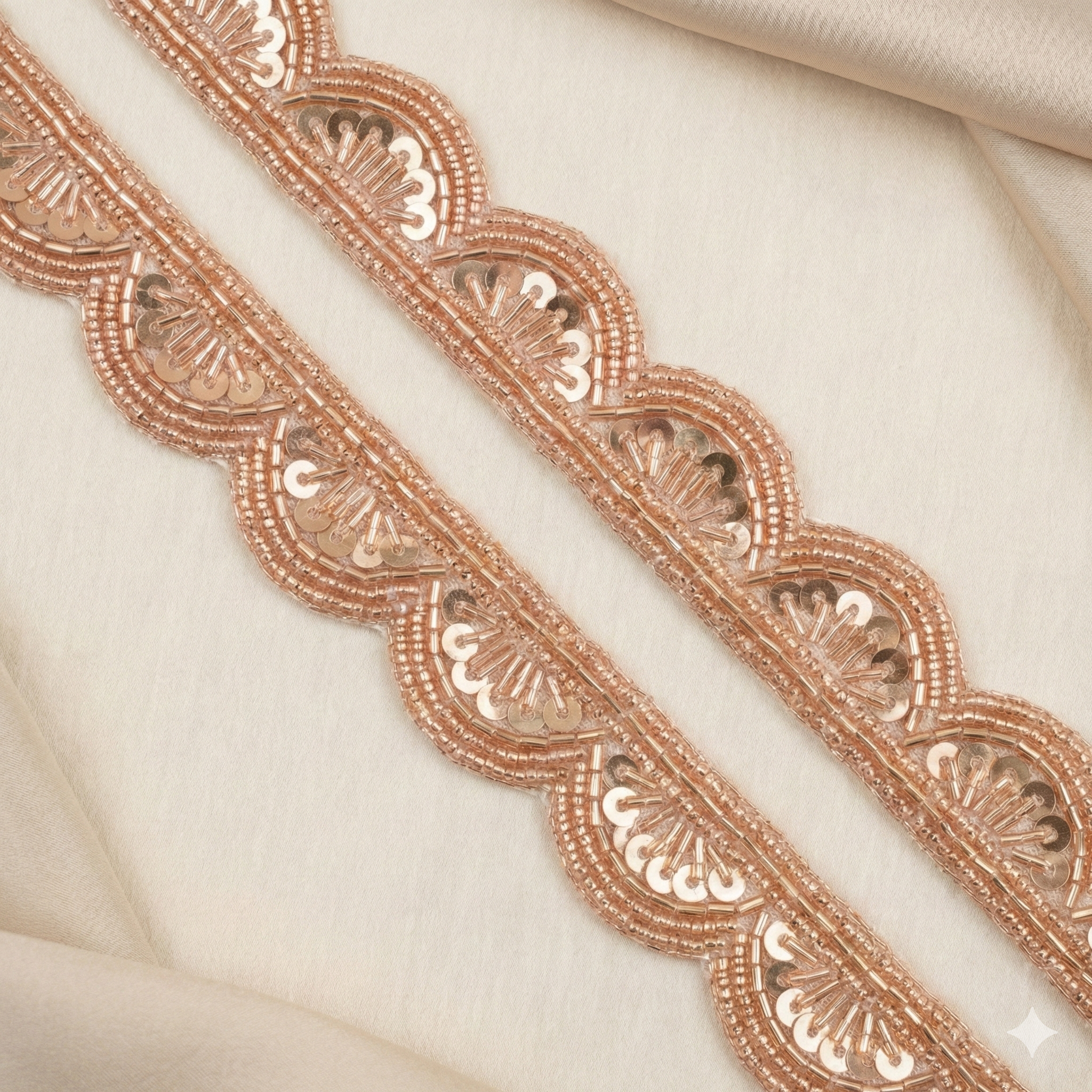 Rose Gold Handwork Zardozi Work Lace