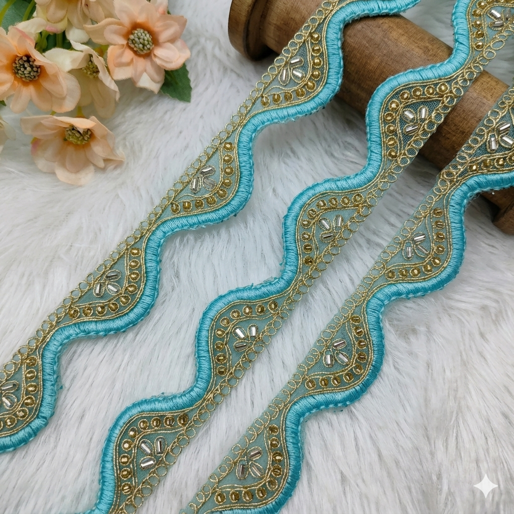 Designer Scalloped Cutdana Embroidered Trim Border