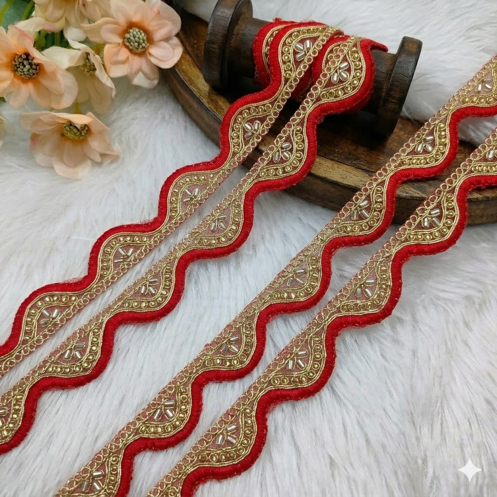 Designer Scalloped Cutdana Embroidered Trim Border