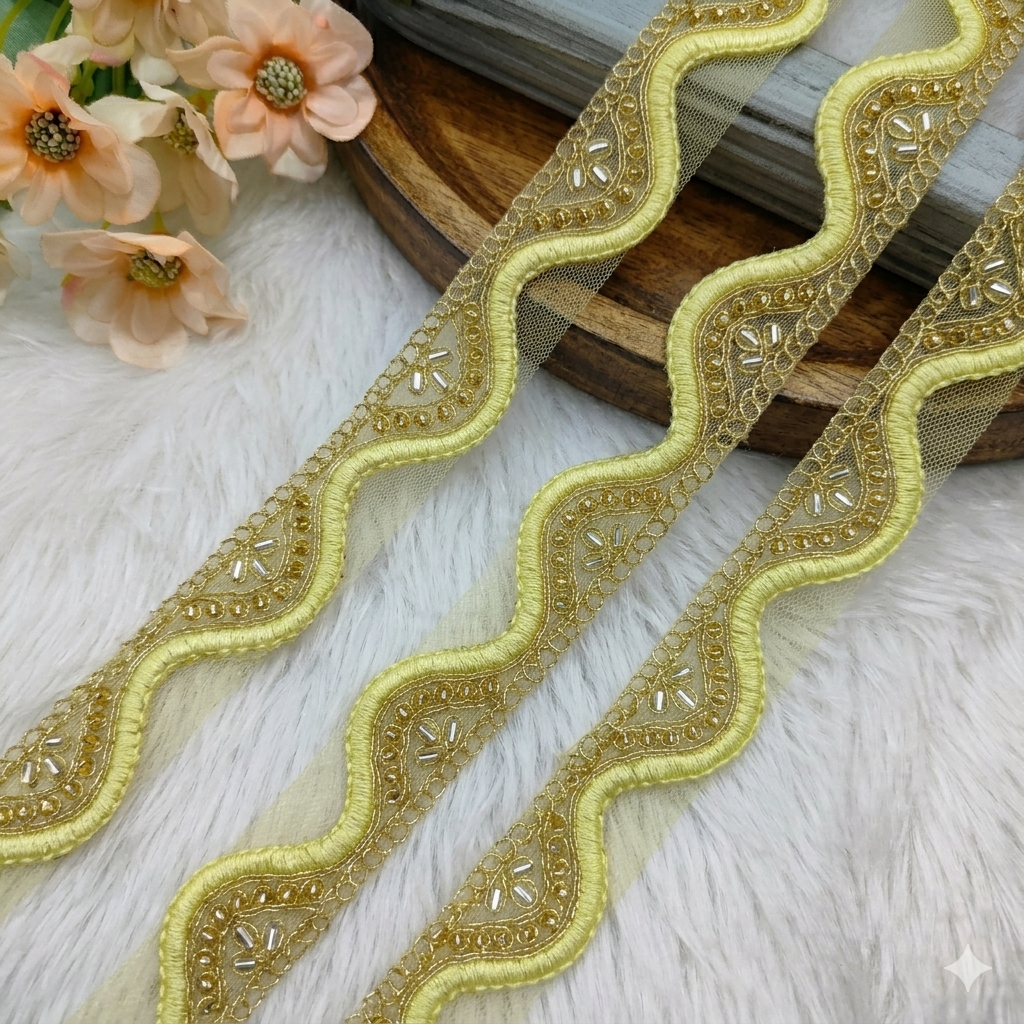 Designer Scalloped Cutdana Embroidered Trim Border