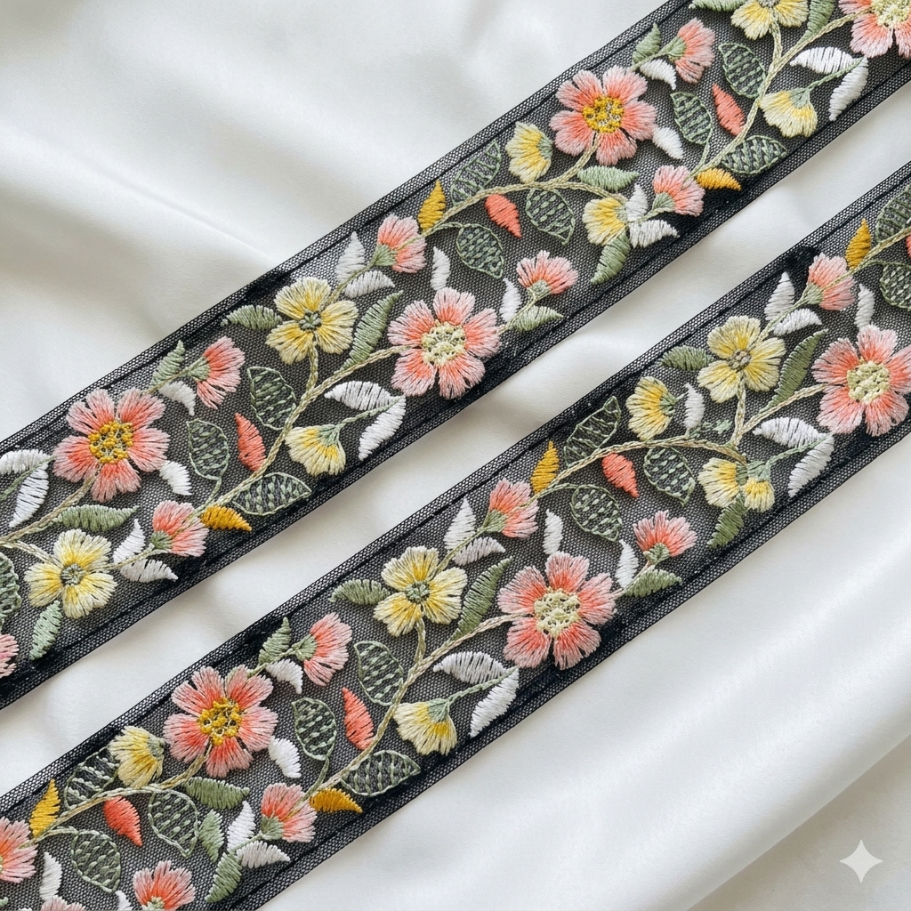 Delicate Floral Threadwork Lace Border for Festive & Designer Wear