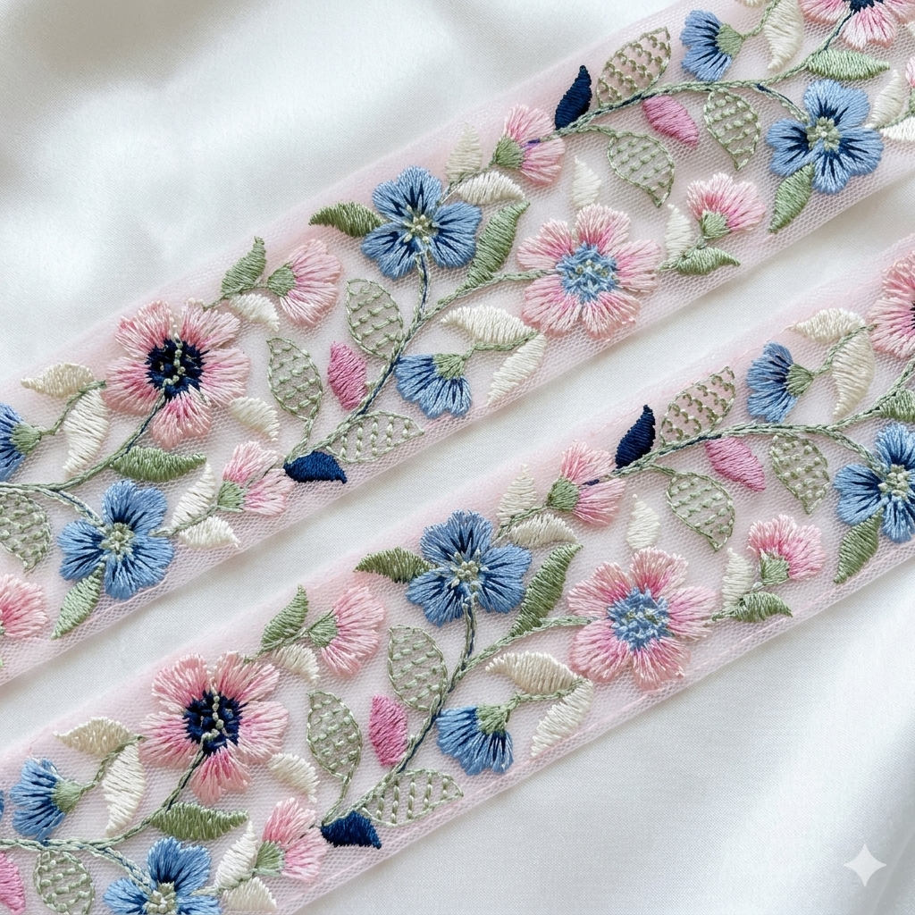 Delicate Floral Threadwork Lace Border for Festive & Designer Wear