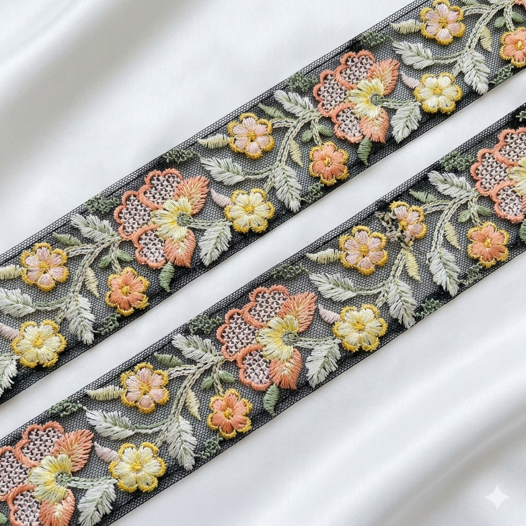 Elegant Embroidered Floral Border Lace