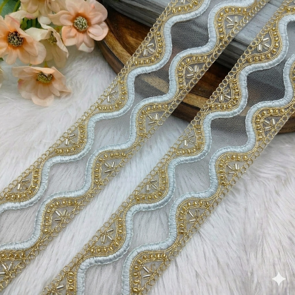 Designer Scalloped Cutdana Embroidered Trim Border