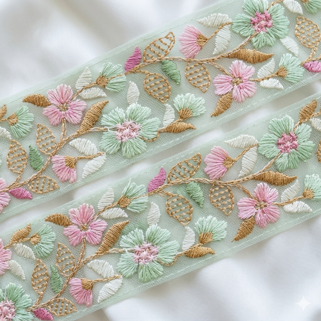Delicate Floral Threadwork Lace Border for Festive & Designer Wear
