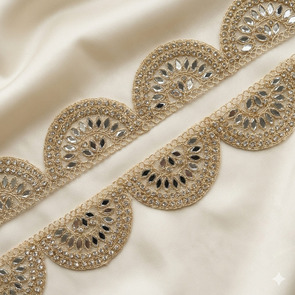 Mirror Embellished Scalloped Lace Border