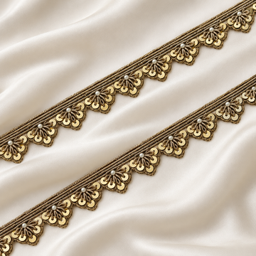Floral Scalloped Zardozi Trim with Sequin & Pearl Detailing