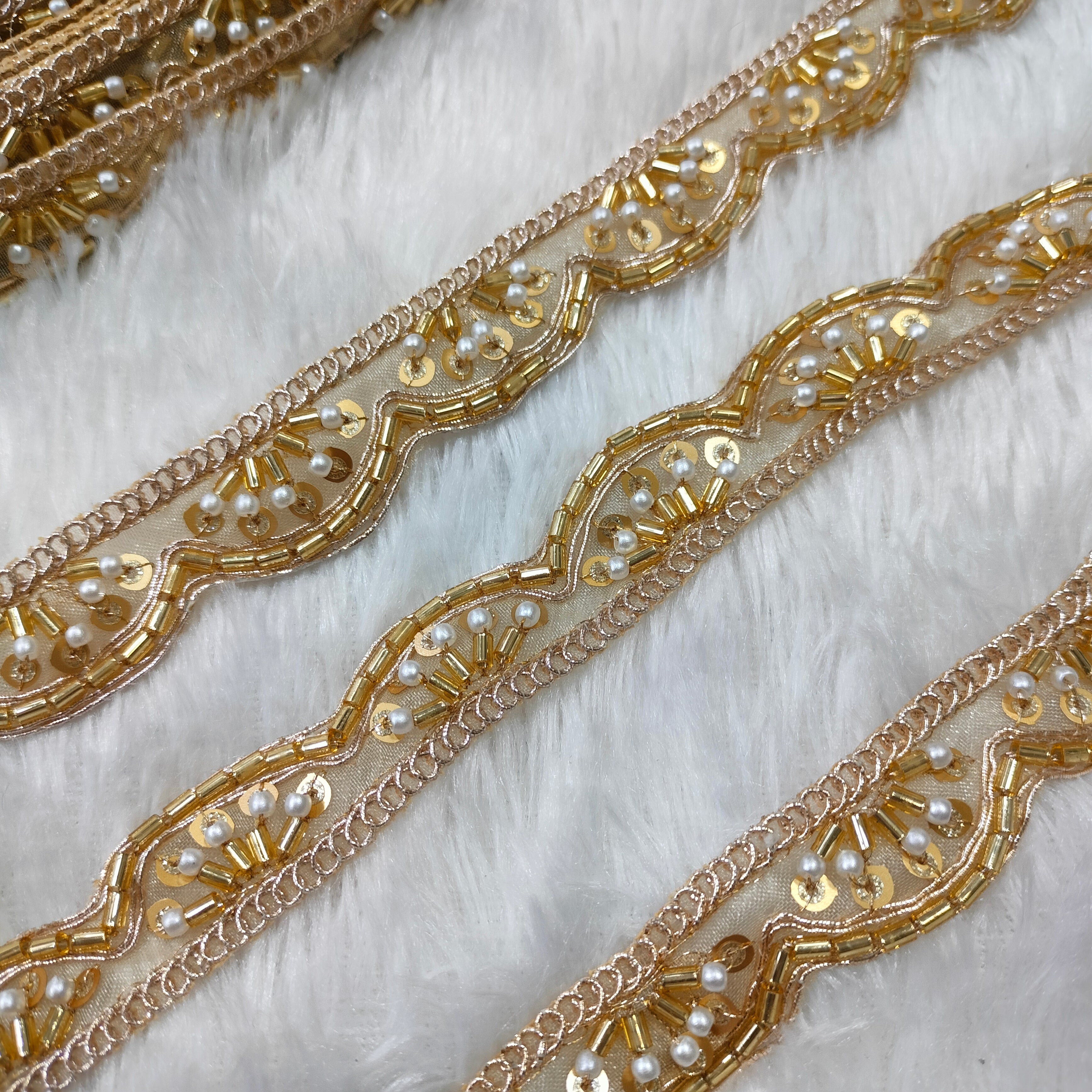 Elegant Beaded Embroidered Scallop Lace Trim