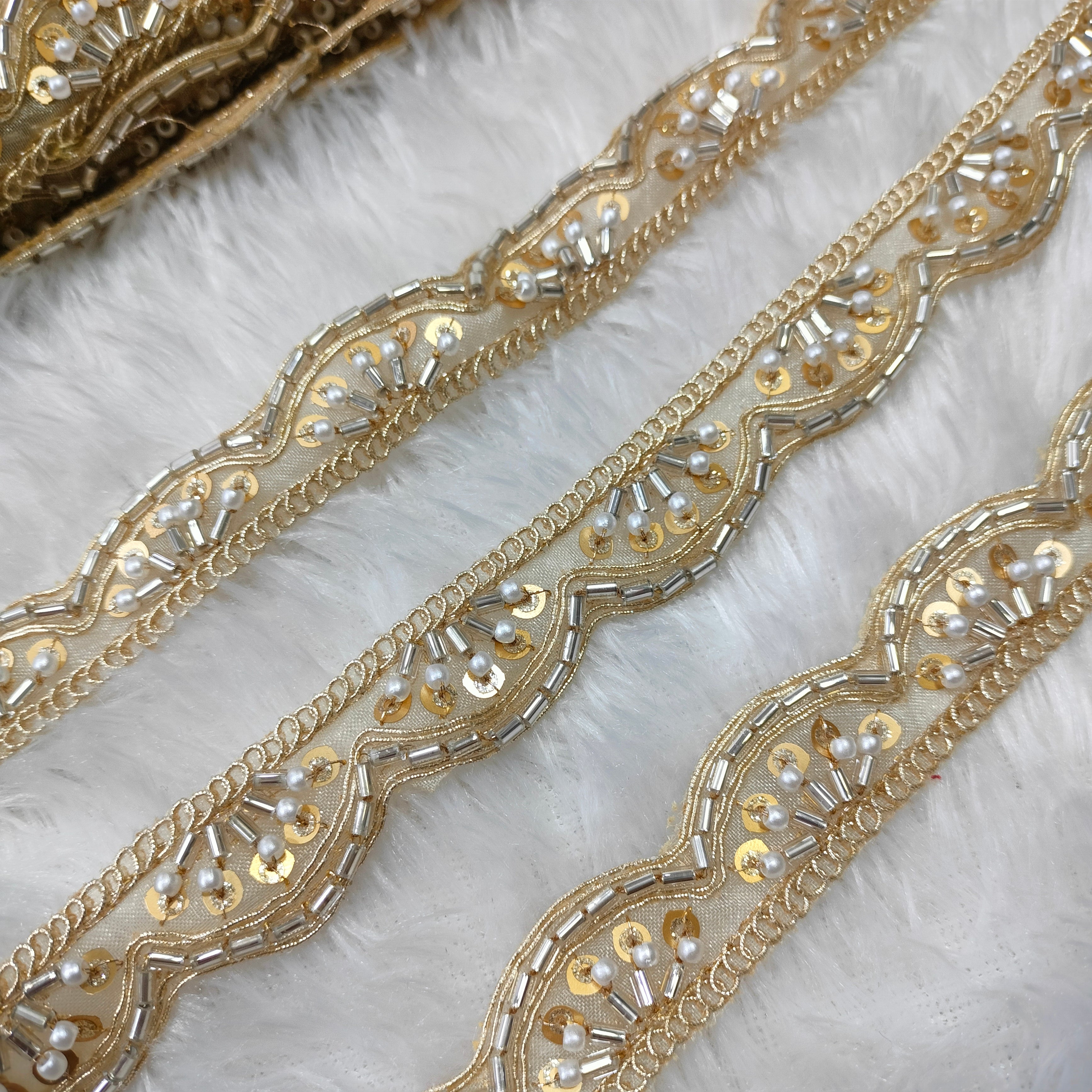 Elegant Beaded Embroidered Scallop Lace Trim
