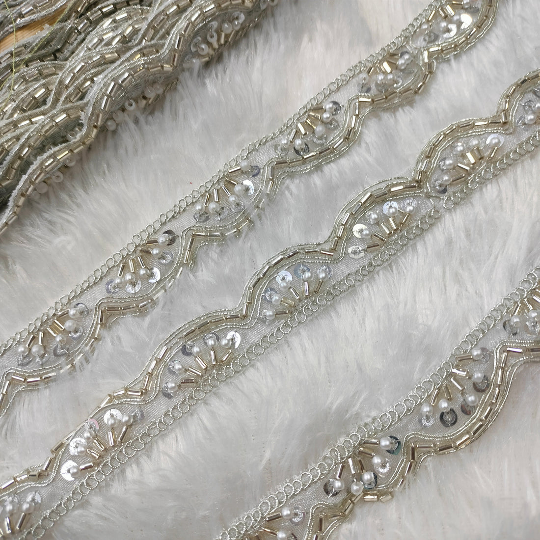 Elegant Beaded Embroidered Scallop Lace Trim