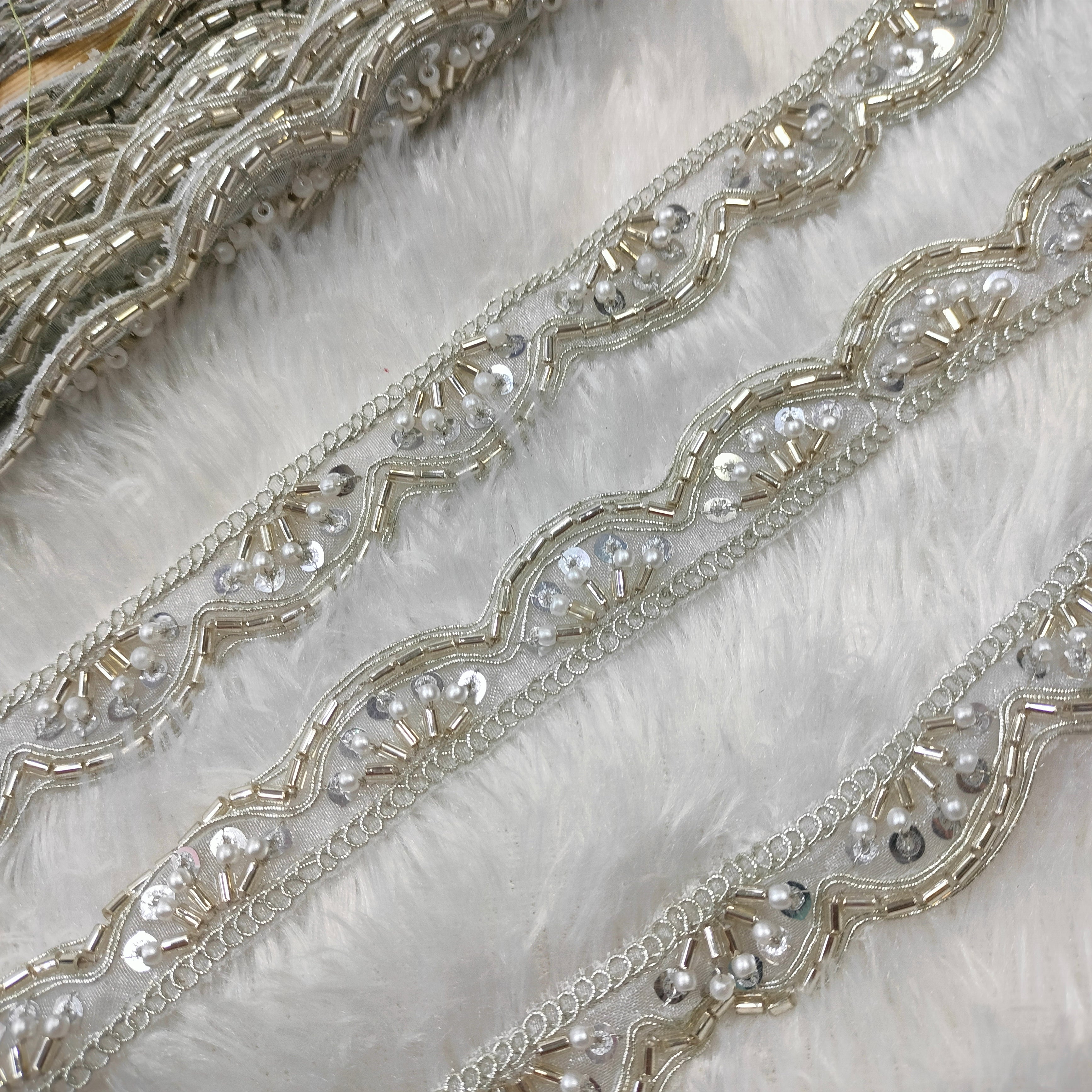 Elegant Beaded Embroidered Scallop Lace Trim