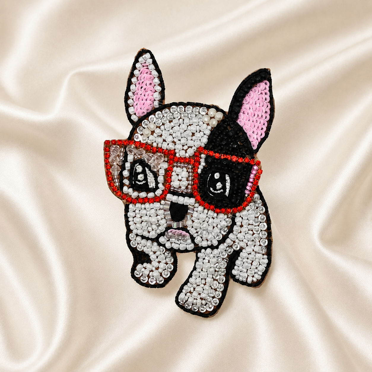 Playful Puppy Sunglasses Handcrafted Beaded Appliqué Patch