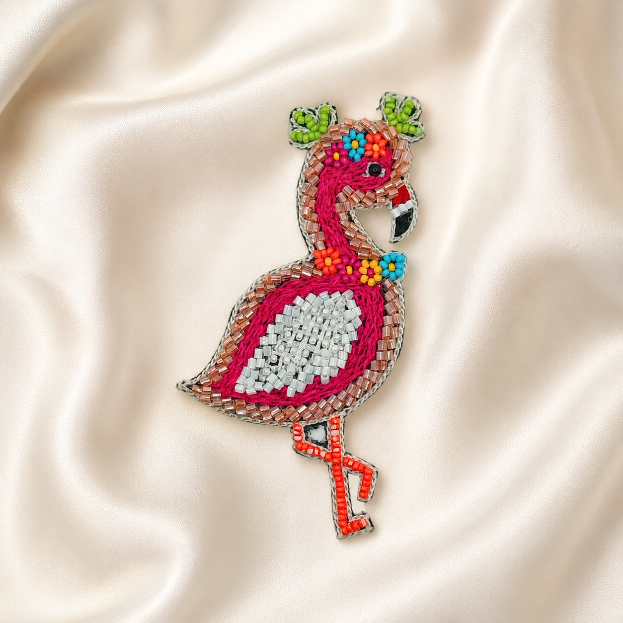 Charming Flamingo Handcrafted Beaded Appliqué Patch