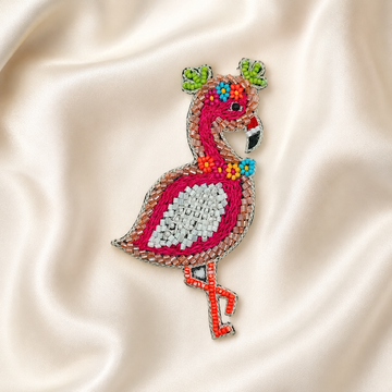 Charming Flamingo Handcrafted Beaded Appliqué Patch