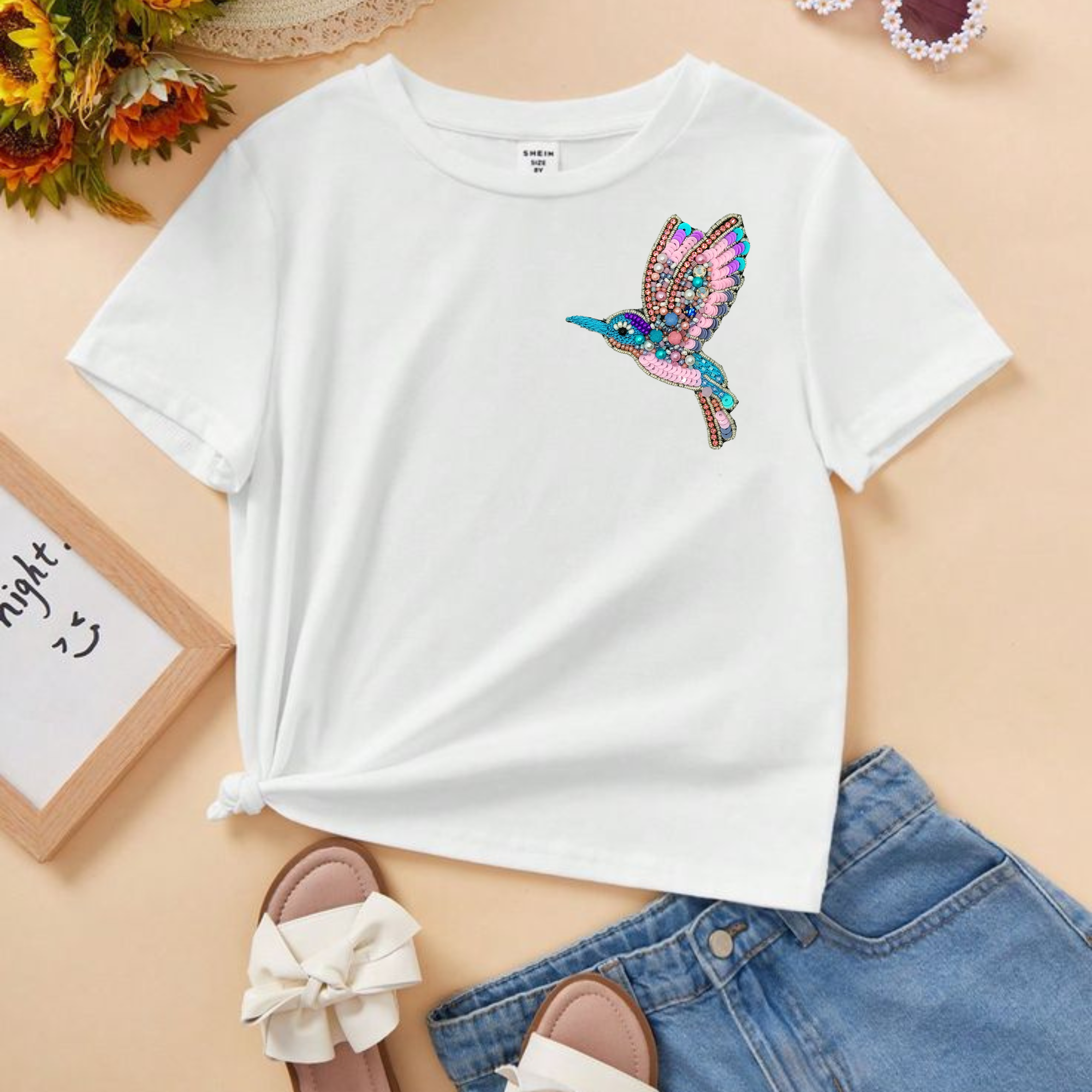 Whimsical Bird Handcrafted Beaded Appliqué Patch