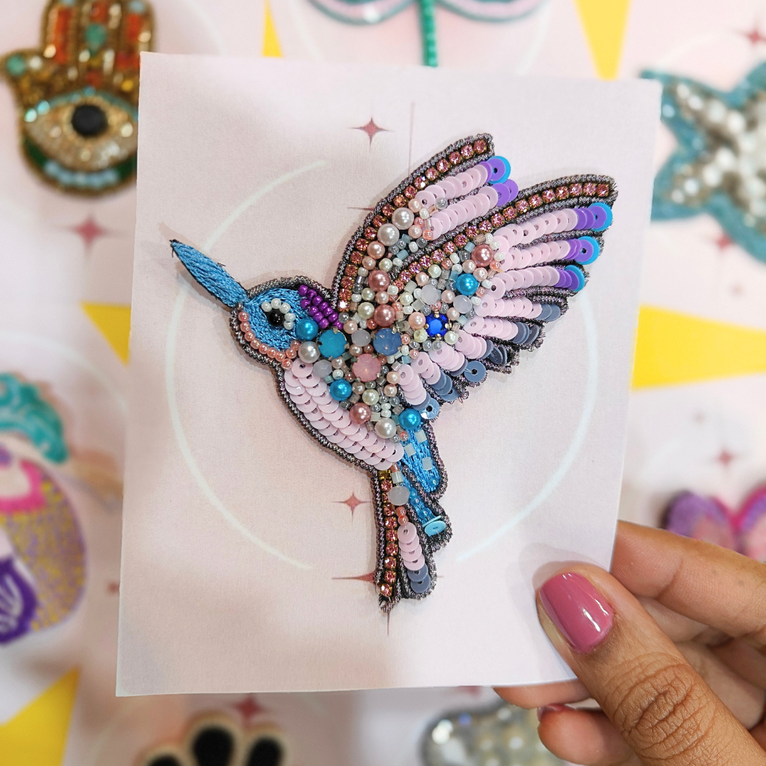 Whimsical Bird Handcrafted Beaded Appliqué Patch