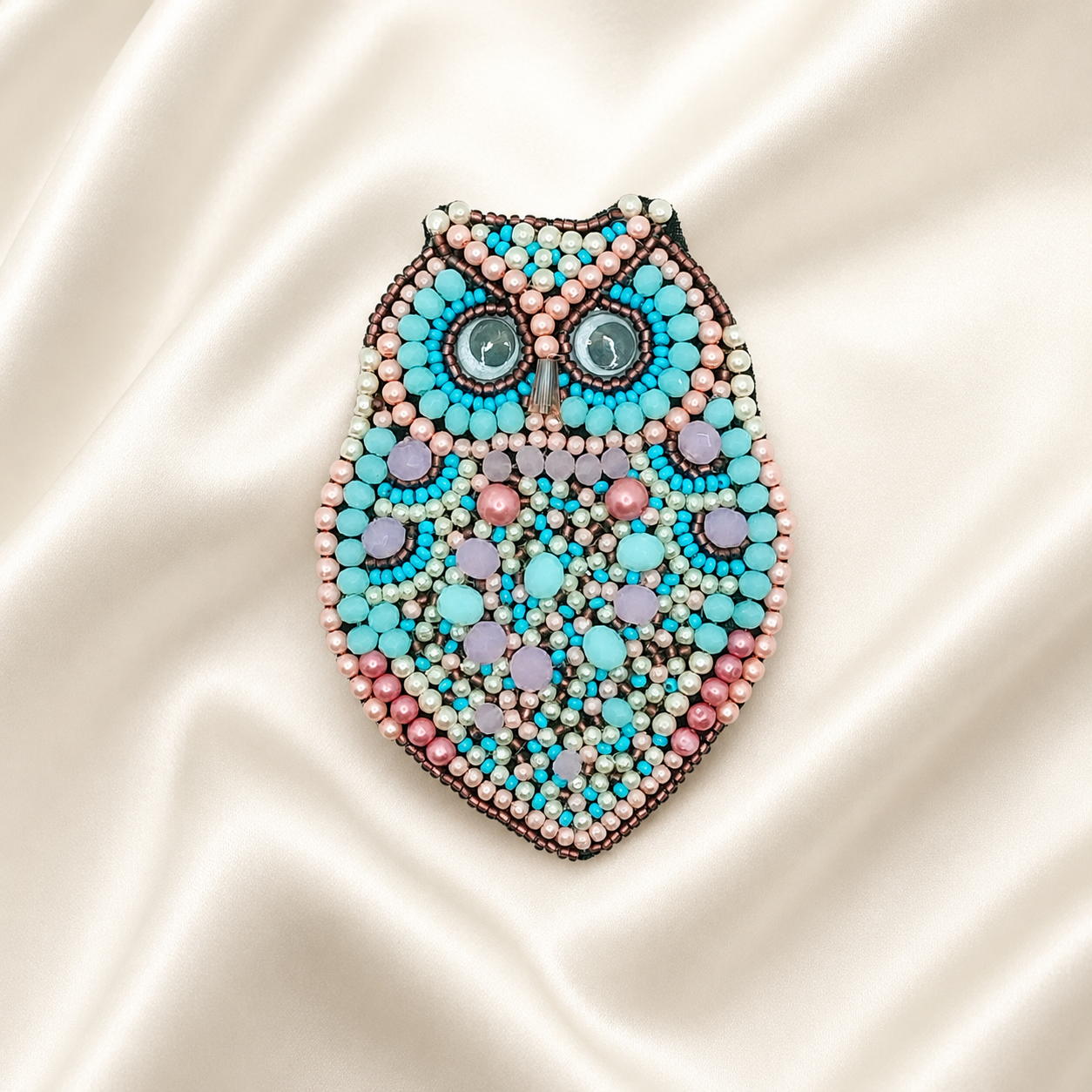 Pastel Blue & Pink Owl Beaded Patch
