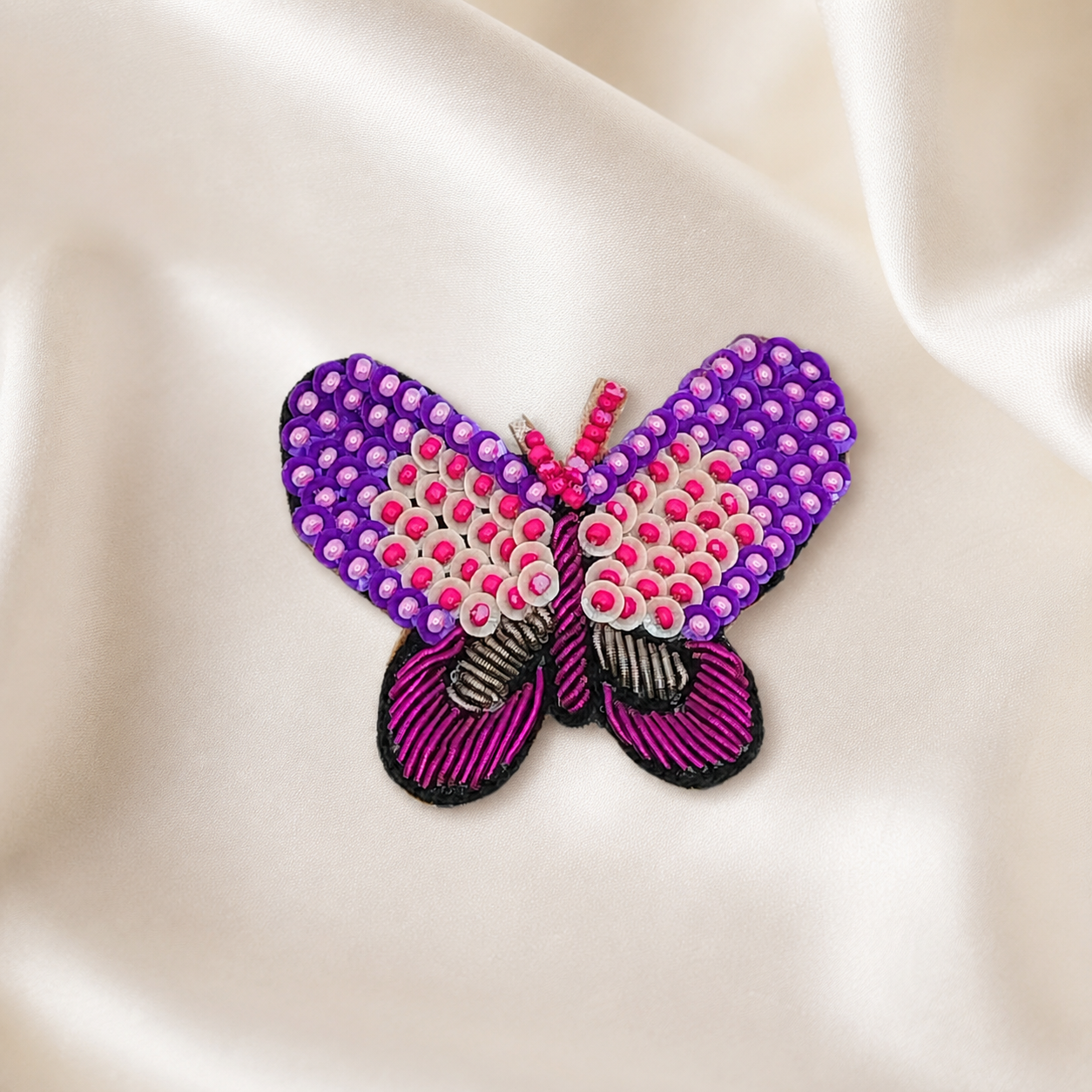 Berry Pink Butterfly Beaded Patch