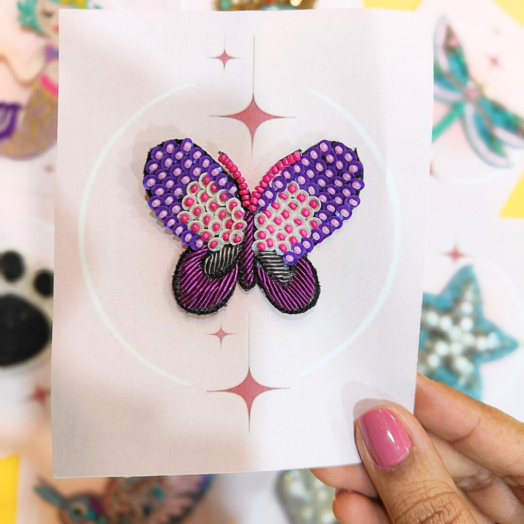 Berry Pink Butterfly Beaded Patch