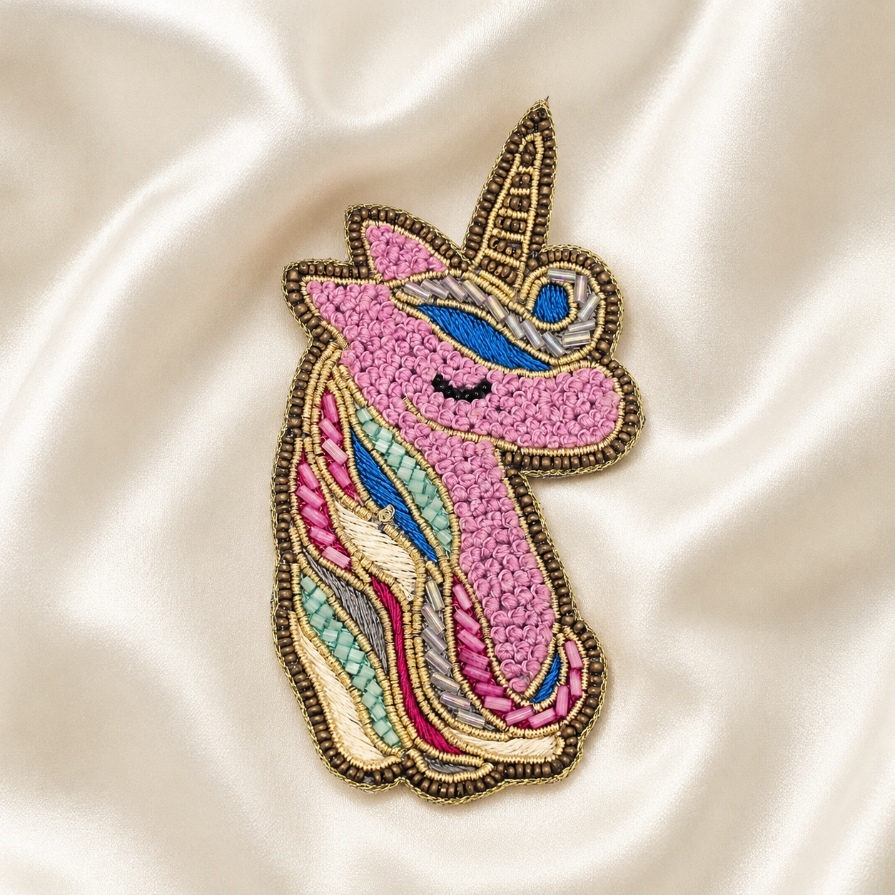 Whimsy Pink Rainbow Unicorn Beaded Patch