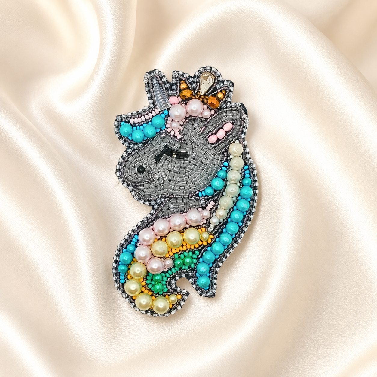 Rainbow Unicorn Pearl Beaded Patch