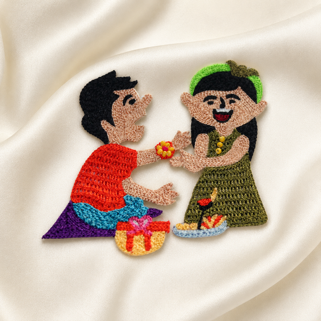 Festive Sibling Motif Embroidered Patch with Gift & Celebration Detailing