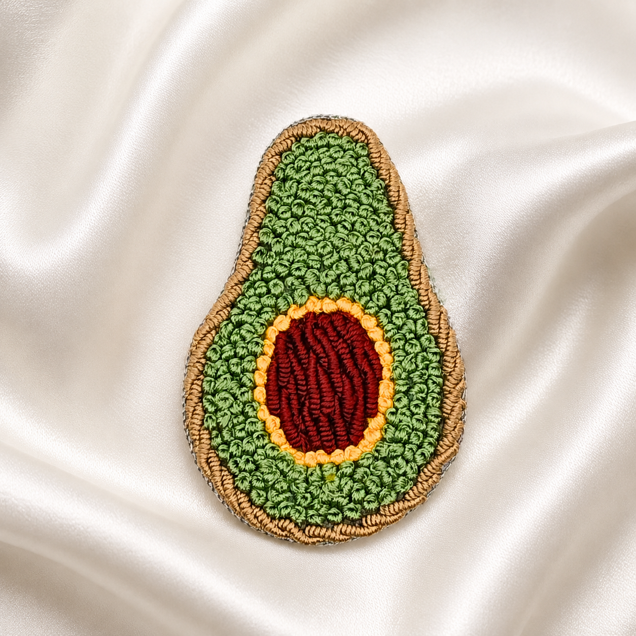 Avocado Embroidered Patch with Textured Threadwork