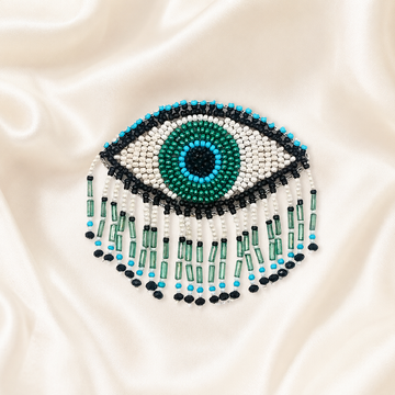 Evil Eye Beaded Patch with Hanging Bead Fringe