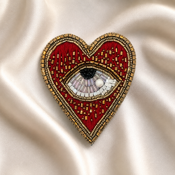 Love Loom Heart Evil Eye Embroidered Patch with Bead & Crystal Detailing